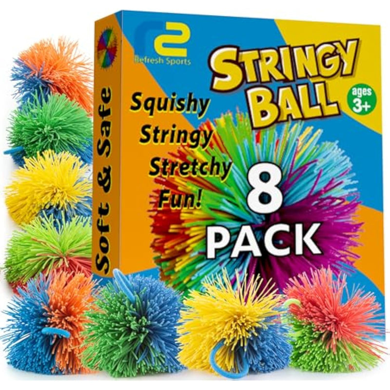 Stringy Balls & Sensory Toys For Kids 8 Pack - Stocking Stuffers For Kids Ages 4 5 6 7 8 + Year Old Gift Ideas - Best Birthday Toddler Gifts For Boys & Girls - Monkey Pom Balls Fidget Toys Stress Ball