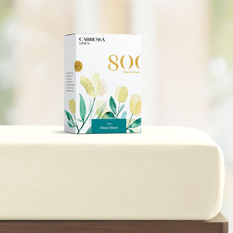 Egyptian Cotton 800 Thread Count, Ivory King Fitted Sheet With Elastic All Aro