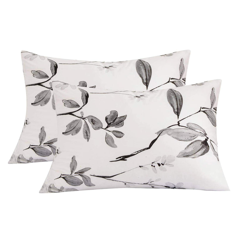 Queen Pillow Case Set (2 Pack), White Floral Printed Pattern Pillowcases/Pillo