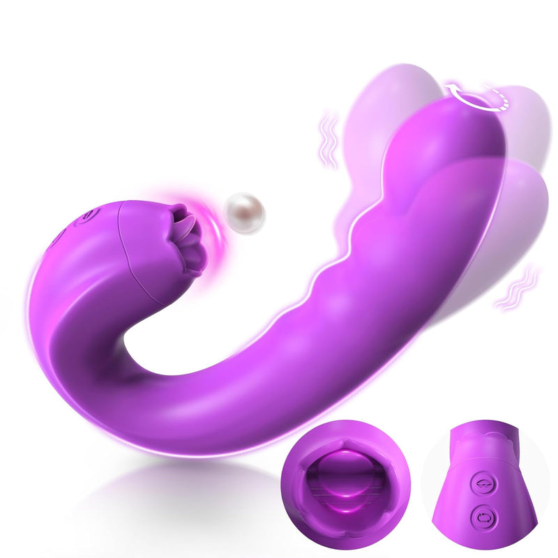 Clitoral Licking Rotating G Spot Vibrator, 3 In 1 Clit Tongue Dildo Vaginal Vibrating Stimulator With 10 Modes, Anal Breast Nipple Massager Butt Plug, Adult Sex Toys For Women Couples