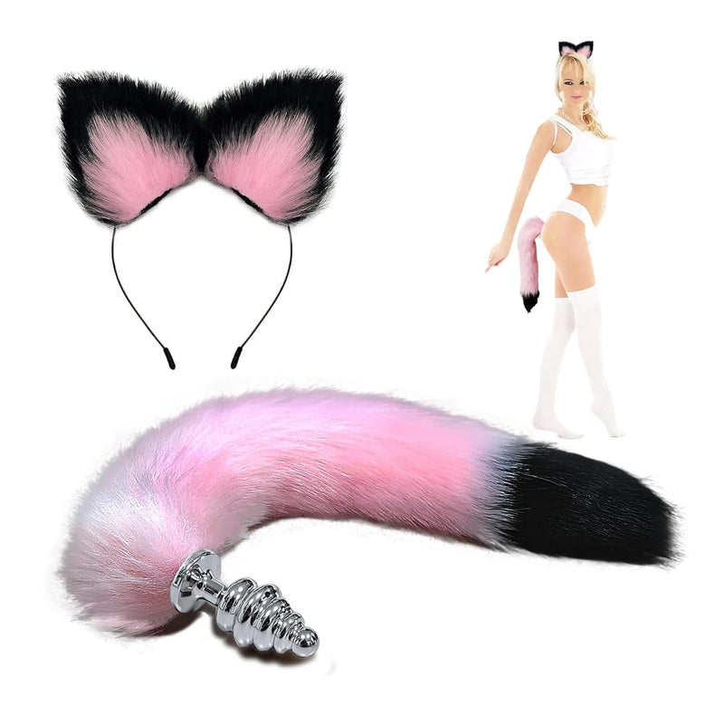 Fox Tail Anal PlugMetal Spiral ButtplugAnal Toys For Men And Women Beginners,Sex Toy Can Long Time Comfortable Wear.Furry Ear Headband For Adult Games And Cosplay (Small)