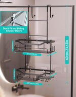 Hanging Shower Caddy Over the Door with Soap Holder, No Drilling Adhesive Shower Organizer with 11 Hooks, Rustproof & Waterproof 304 Stainless Steel Shower Shelves for Bathroom - Black
