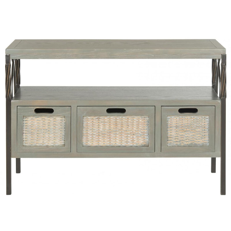 American Homes Collection Joshua Antique Dark Walnut And Pewter 3-Drawer Conso