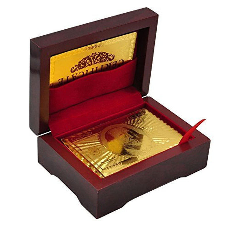 Luxury 24K Gold Foil Poker Playing Cards With Wooden Gift Box, Premium Wate