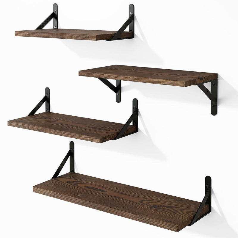 Floating Shelves, Rustic Wood Shelves, 4 Sets Of Wall Mounted Shelf For Bathro