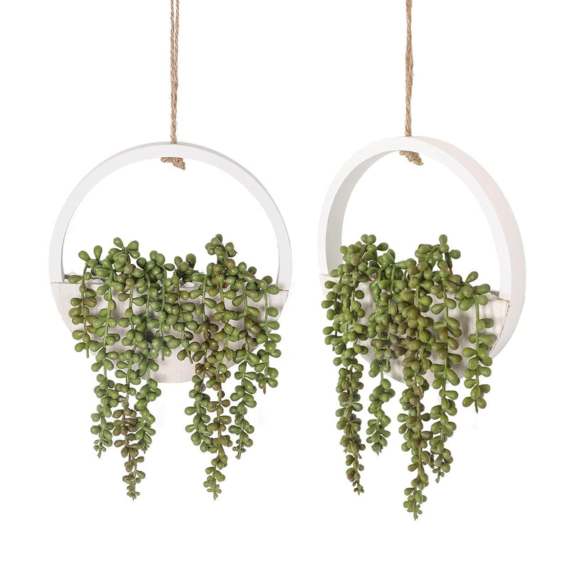 2Pcs Artificial Succulents Hanging Plants 12.2'' Fake String Of Pearls In Pot