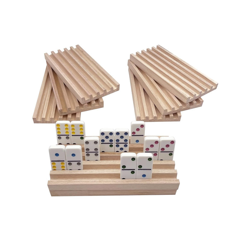 Set Of 8 Mexican Train Domino Trays,Natural Wood Domino Racks, Domino Tiles