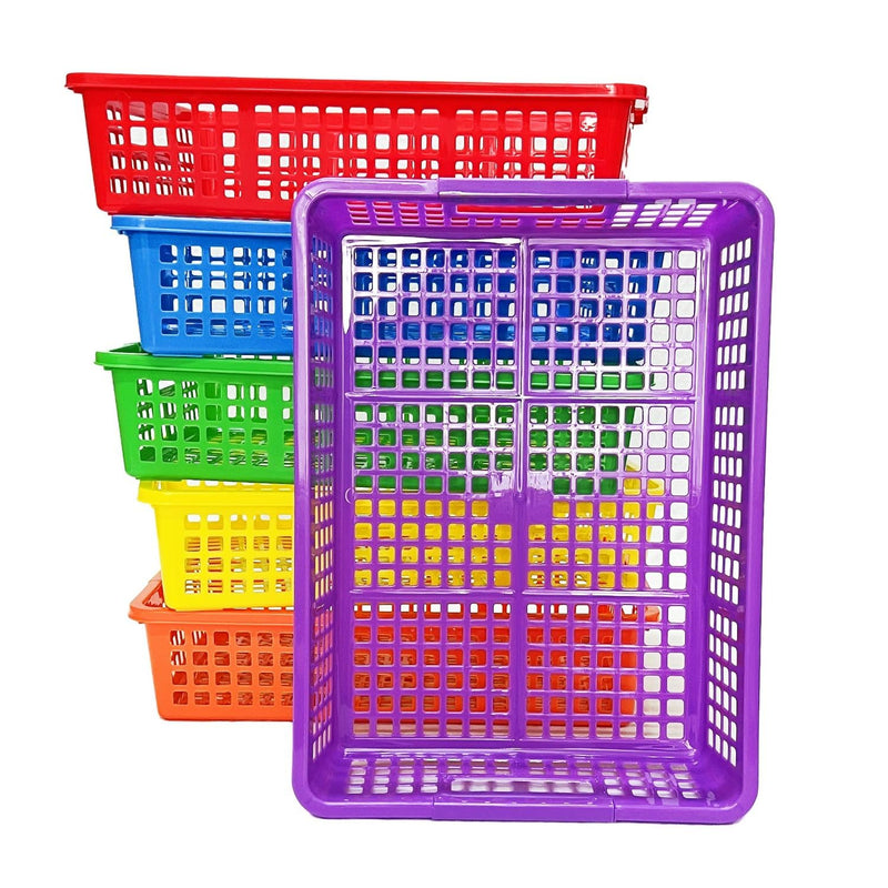 6 Pack Plastic Turn In Paper Trays For Classroom, Colorful Storage Bin Basket Or