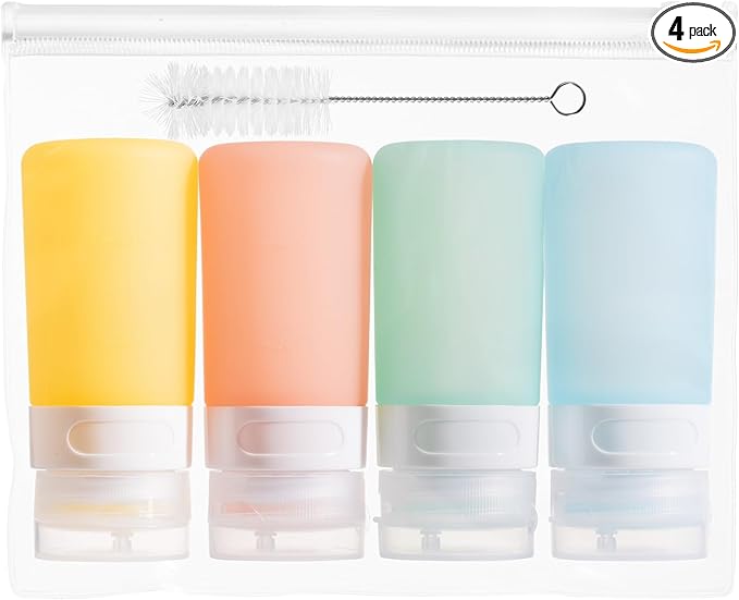 Condiment Squeeze Bottles for Sauces, 2-oz Mini Silicone Salad Dressing Container to Go with Reusable Sandwich Bag, Leakproof Ketchup Bottle for Bento Lunch Box, 4 Pack, Candies