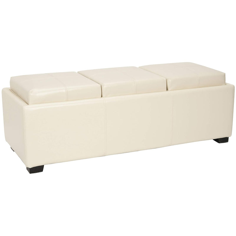 Hudson Collection Gramercy Cream Leather Triple Tray Ottoman