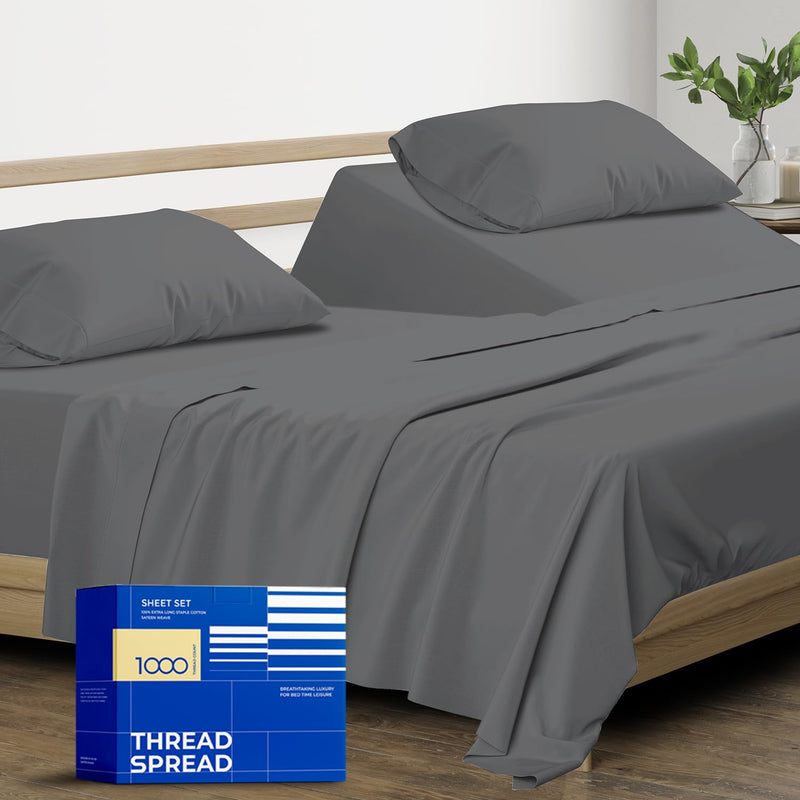 Pure Split King Size Cotton Bed Sheets Set (King Split,1000 Thread Count) Dark