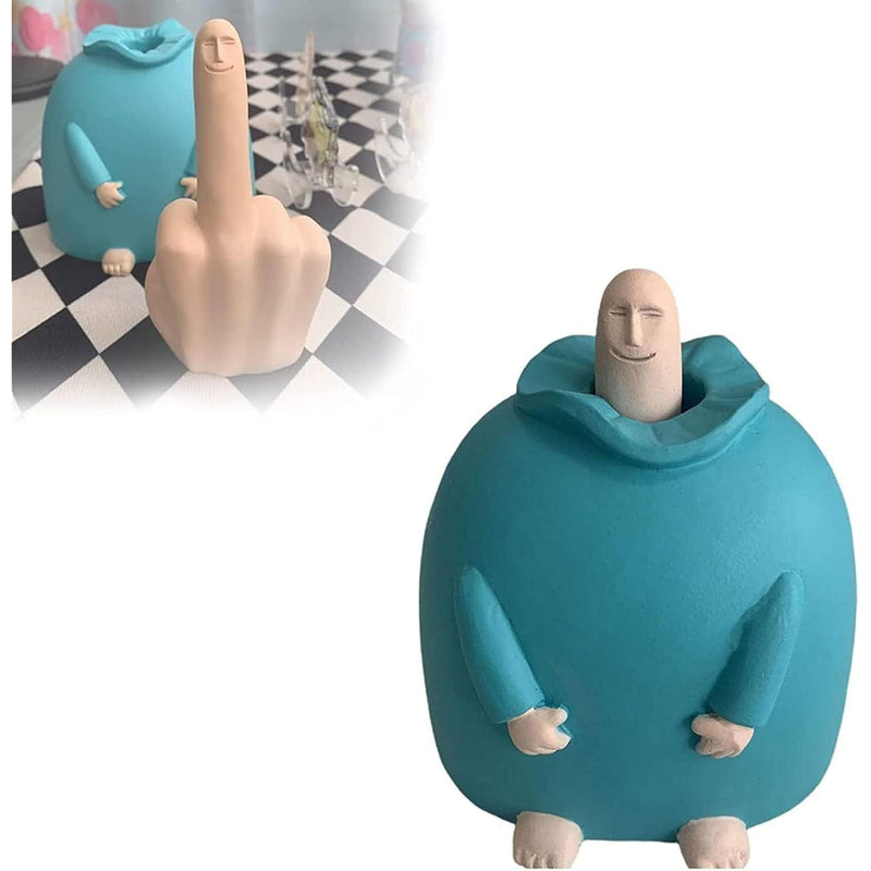 Funny Smiling Middle Finger Statue Ornaments, Novelty Resin Finger Man Sculptu