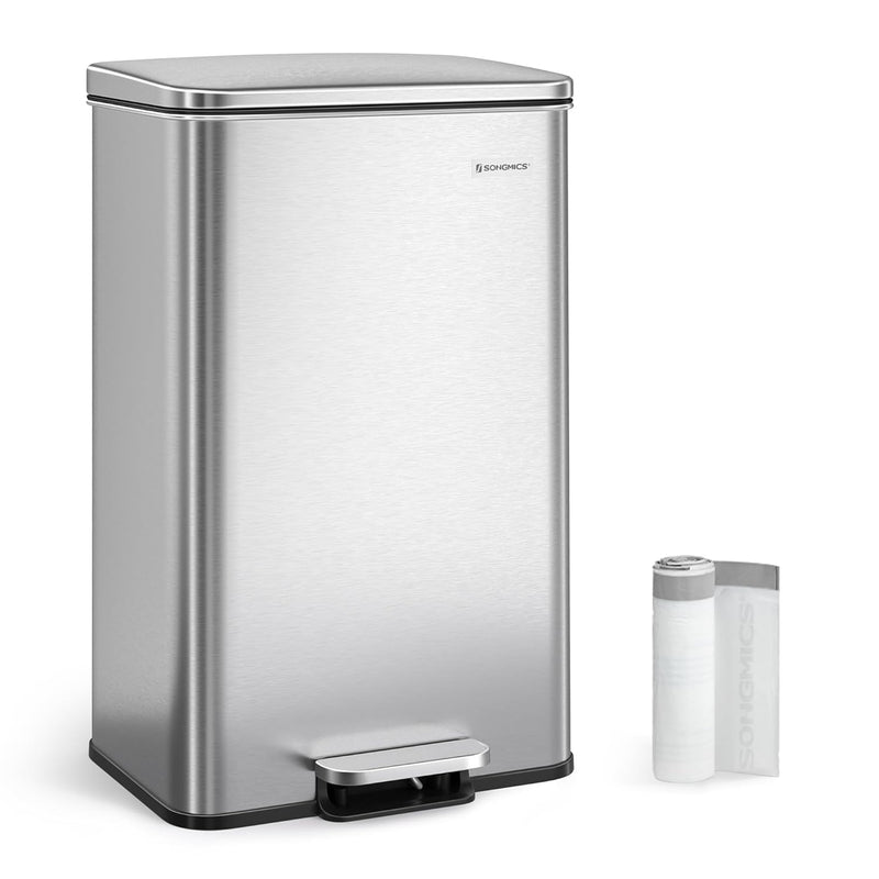 Kitchen Trash Can, 10.5 Gallon Garbage Can, Large Step Trash Bin With Lid, Stain