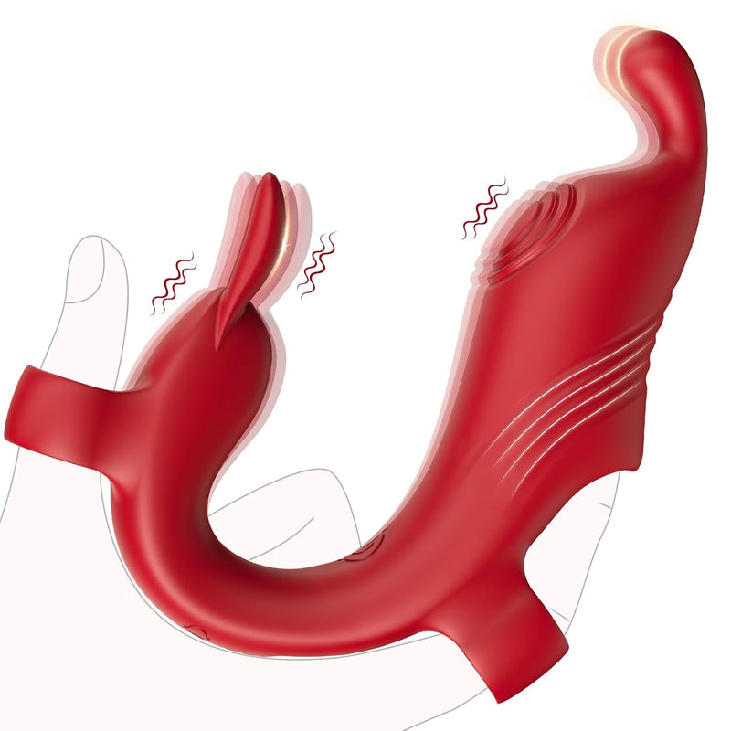 Finger Vibrator For Couples - Clit And G-Spot Stim Massaging Female Sex Toy - 10 Patterns - Whisper Quiet & Waterproof - Rechargeable - Adult Sex Toys & Games For Women And Couples Red