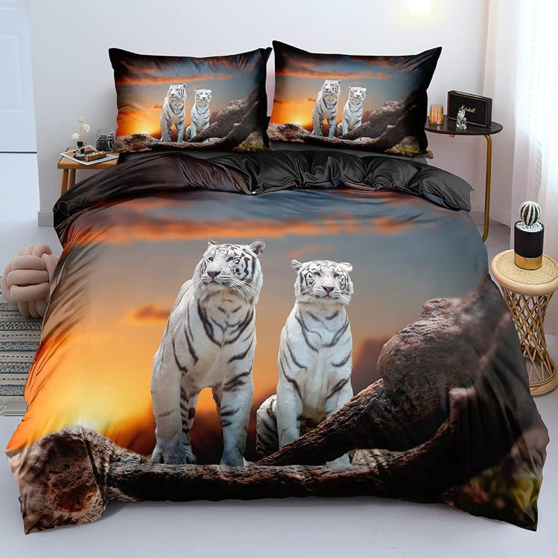 3D Tigers Print Duvet Cover Set California King Size A Couple Of Tigers At Sun
