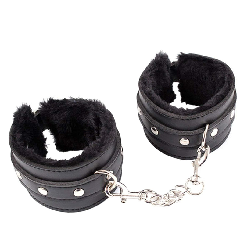 Adjustable Handcuffs Ankle Bracelets Sm Adult Plush Pu Leather Bondage Fetish Handcuffs Kit Cuff Restraint Set Sex Toy, Handcuff Restraints Adult Sex Toys Black