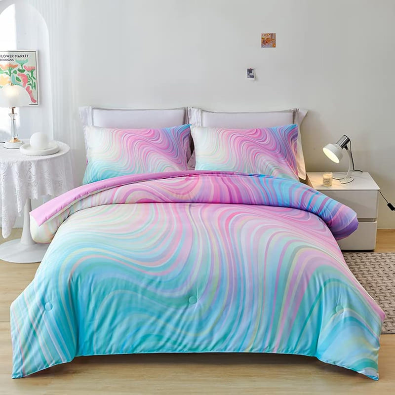 Tie Dye Queen Comforter Set,Queen Comforter Set For Girls,Pink Comforter Set F