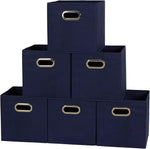 Set of 6 Foldable Fabric Storage Bins, Navy Blue, 81-1 Cubes with Handles