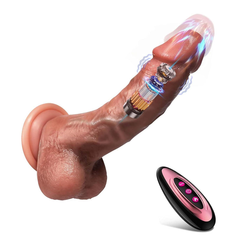 Thrusting Dildo Vibrator - Realistic Silicone G-Spot & Anal Stimulation Toy With 8 Thrusting Modes, 10 Vibration Settings & Heating Function - Remote Control Adult Sex Toy For Women & Couples
