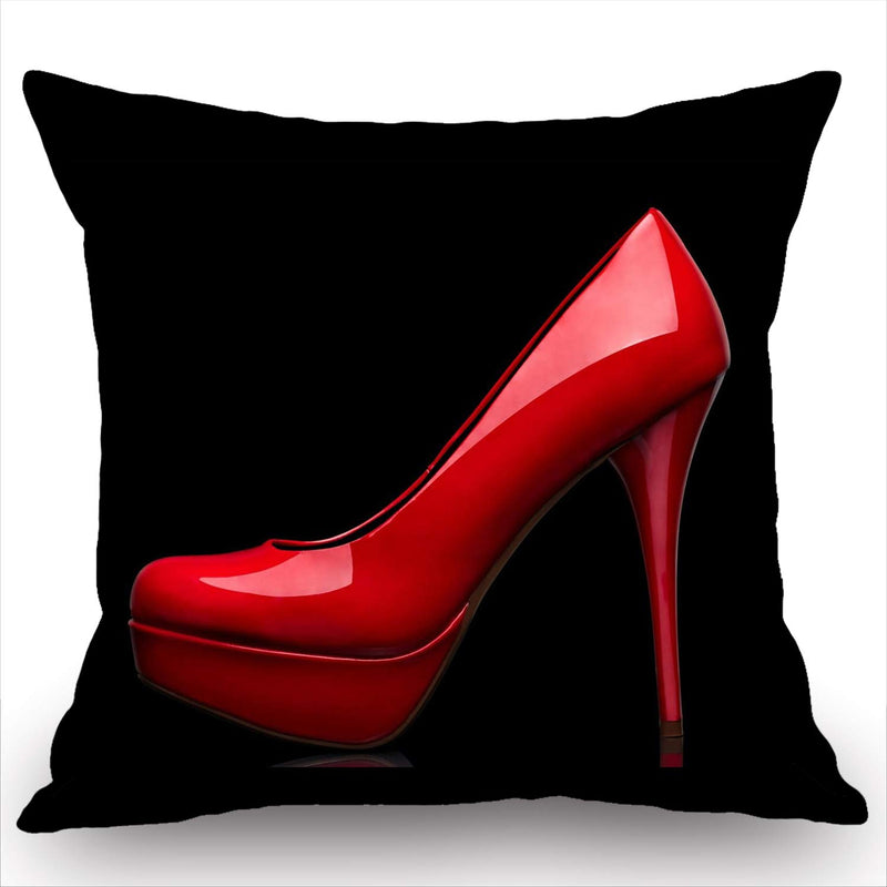 Red High Heels In Black Cotton Burlap Linen Throw Pillow Case Cushion Cover So