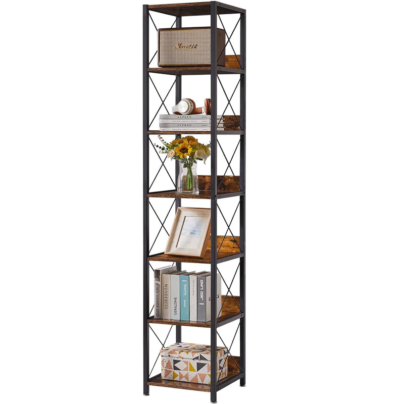 6-Tier Tall Narrow Bookcase,Wood Corner Shelf Storage Display Rack For Small S