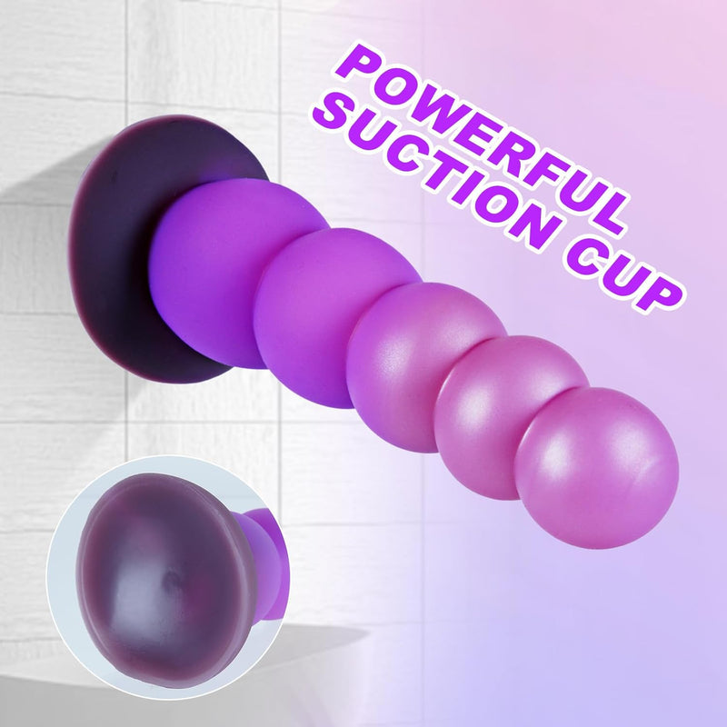 5.5 Inch Small Silicone Beads Dildo Anal Plug With Suction Cup, Soft Fantasy Pink Purple 5 Knots Dildos Butt Plug, G-Spot Dildo Prostate Massager Anal Trainer Expander Sex Toy For Women Men Beginner
