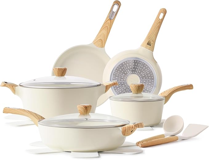 Ceramic Cookware Sets, Pots and Pans Set Nonstick, 14-Piece Induction Cookware, Non-toxic Healthy Non Stick Kitchen Cooking Set, with Frying Pans Set, PFAS PTFE PFOA PFOS Free