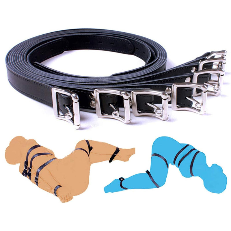 Body Combination Restraint Leather Belt - 7 Pieces/Set Faux Leather Black Belt Body Combination Bondage Restraint Straps Sm Binding Kit