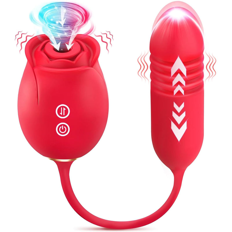 Sex Toys Dildo Rose Vibrator - Upgraded Rose Sex Toy For Women With 9 Sucking & 9 Thrusting Vibrating Dildos G Spot Vibrators For Clit Nipple, Women Adult Sex Toys Games For Couples Sex Machine