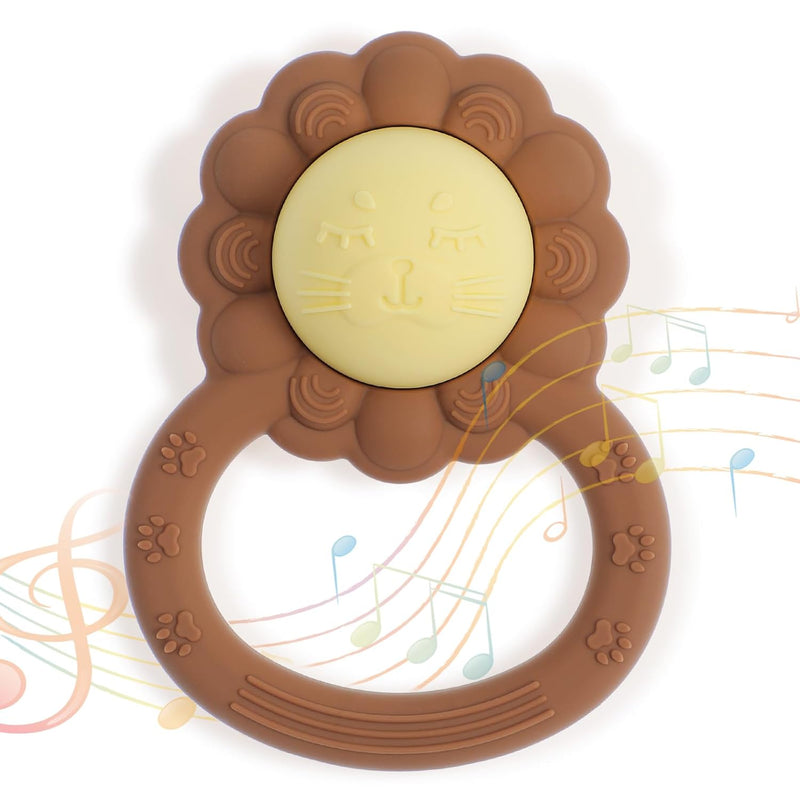 Rattle Teether, Lion Shape Montessori Baby Sensory Teething Toys, Food Grad