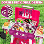 Kids Play Kitchen Toys, Kids Bbq Grill Playset With Smoke Sound Light, 2-Layer Barbecue Toy With Wheels, Outdoor Play Food Toys Cooking Set For Toddler 3-5, Birthday For Boy Girl (Pink)