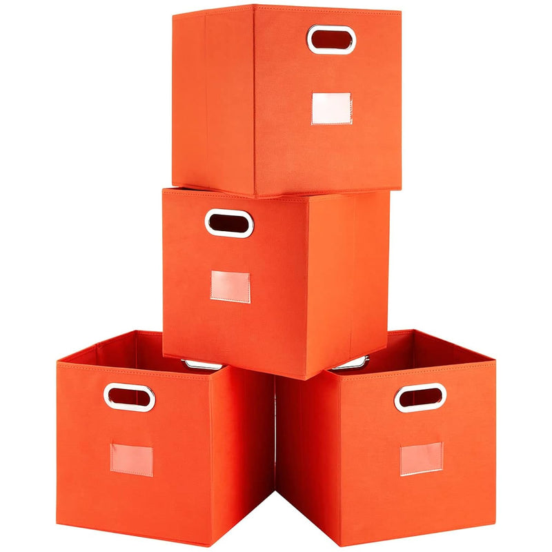 Foldable Cube Storage Bins Set Of 4 Fabric Storage Boxes With Dual Metal Handles