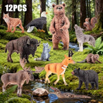 12Pcs Large North American Animal Figurines, Realistic Safari Woodland Jungle Animals Figures Toys Includes Crocodile,Wolf,Bear,Deer Cake Toppers Birthday Gift Party Favors Toys For Toddlers