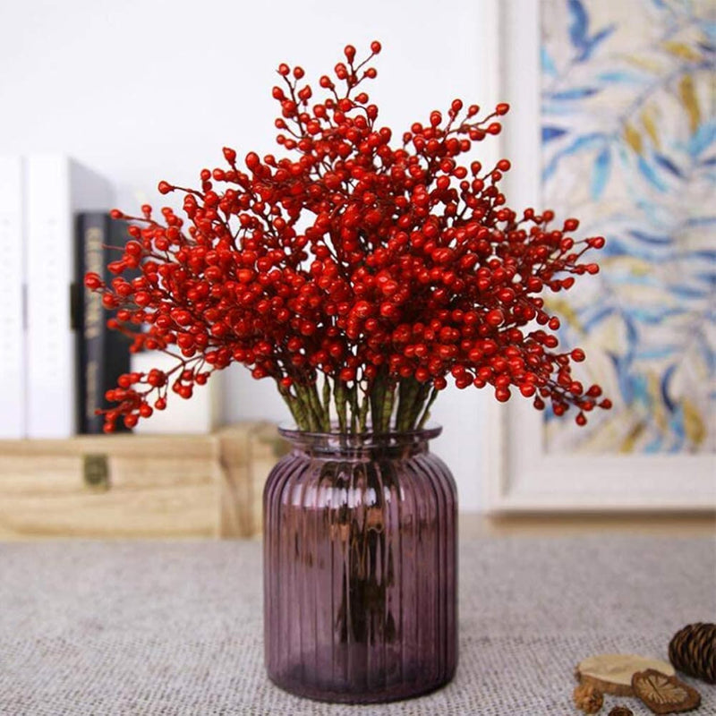 16 Pack Artificial Red Berry Stems Holly For Christmas Tree Decorations For Cr
