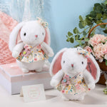 Flower Girl Stuffed Animal Bunny Plush Toy With Embroidered Flower 10" Cute Bunny Doll Bride Gifts For Wedding Party Proposal Decorations (2 Pcs)