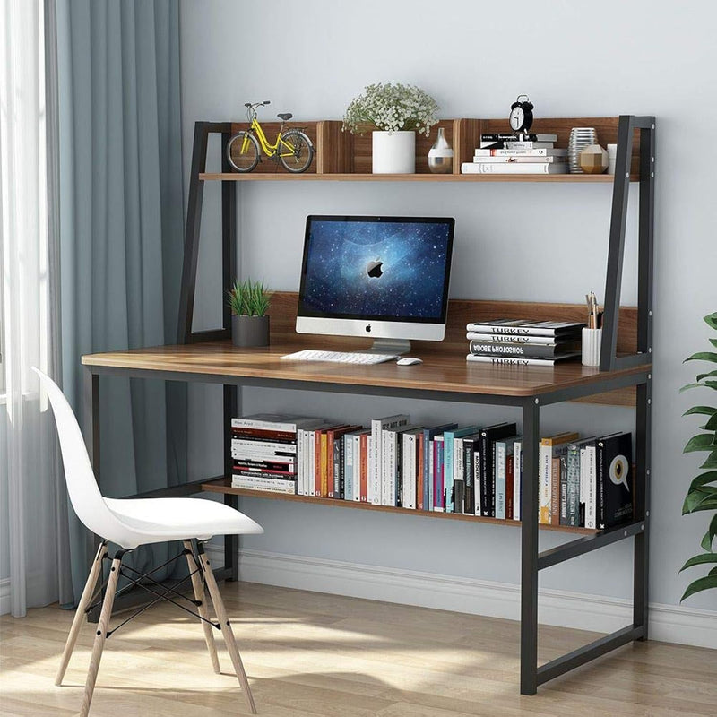 Computer Desk With Hutch, 47 Inches Home Office Desk With Space Saving Design