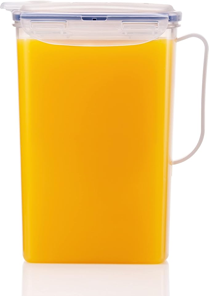Aqua Fridge Door Water Jug with Handle BPA Free Plastic Pitcher with Flip Top Lid Perfect for Making Teas and Juices, 2 Quarts, Clear