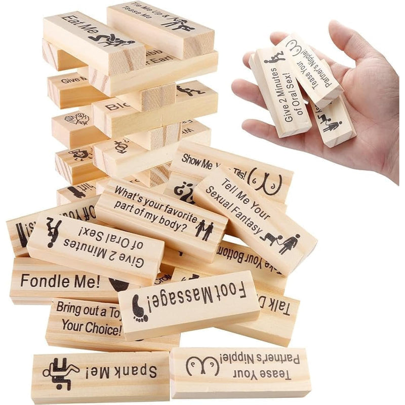 Lust Tower Games For Adults Super Naughty Block Tower Tumbling Wooden Tower Stacking Block For Couples Date Night Ideas For Valentine Lover Drunking Games (48Pcs)