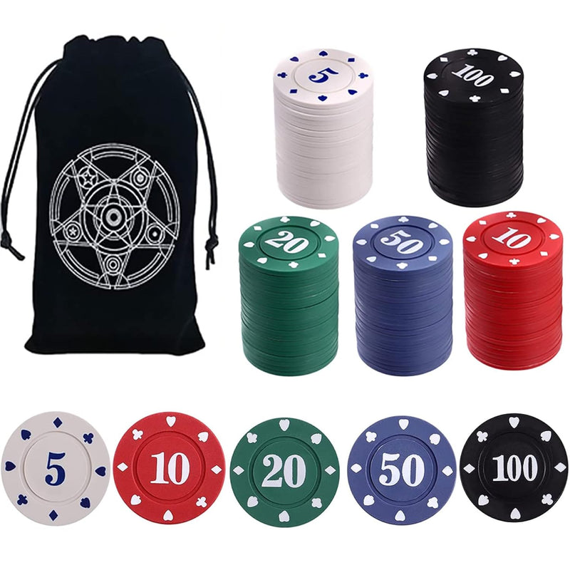Poker Chips,Denomination Poker Chips Set With Black Velvet Pouch Bag,Plasti