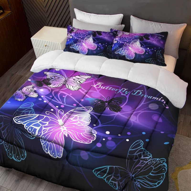 3D Purple Butterfly Bedding Twin Comforter Set Dreamy Butterfly Comforter Set