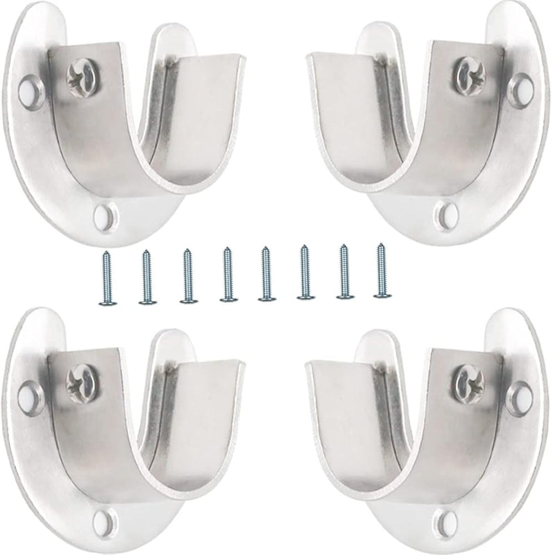 4Pcs 1-1/4" (32Mm) Closet Rod Bracket With Screws, Stainless Steel U-Shaped Clos