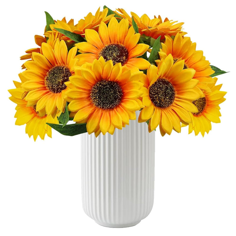 12Pcs Artificial Sunflower Flowers, Single Stem Silk Fake Sunflowers For Outdo