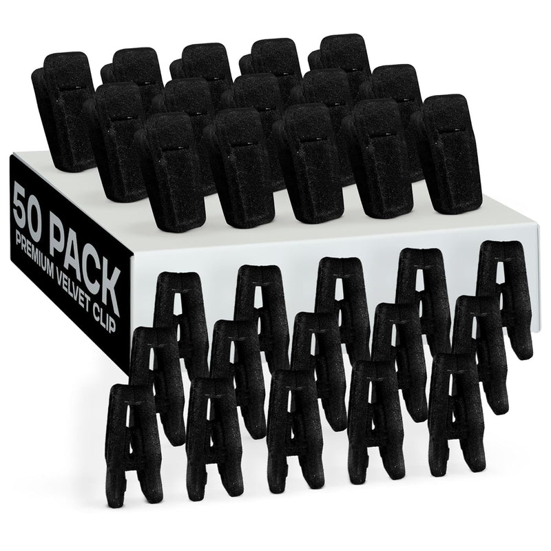 Premium Velvet Hanger Clips, Black, 50 Pack, 2.25" X 0.87" Non-Slip Grip Felt Pl