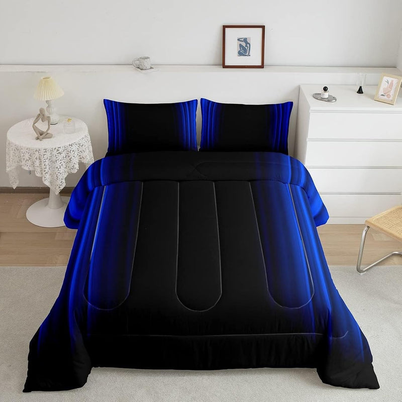 Geometric Abstract Ombre Comforter Set Kids Teens Dark Blue And Black Striped
