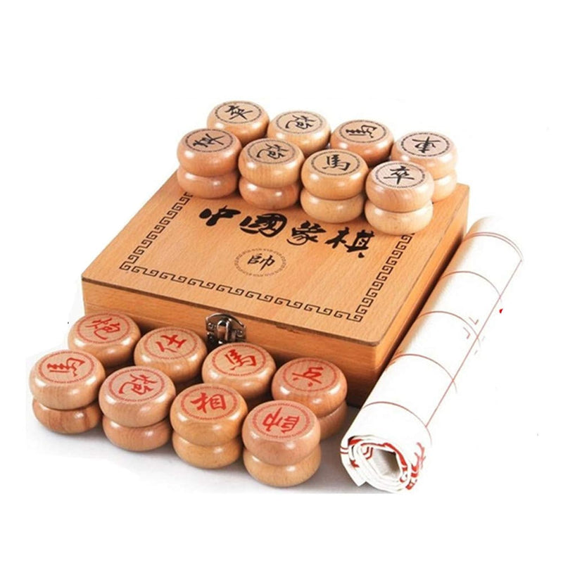 Beechwood Chinese Chess Set Xiangqi Travel Game Set With Wooden Box And Leathe