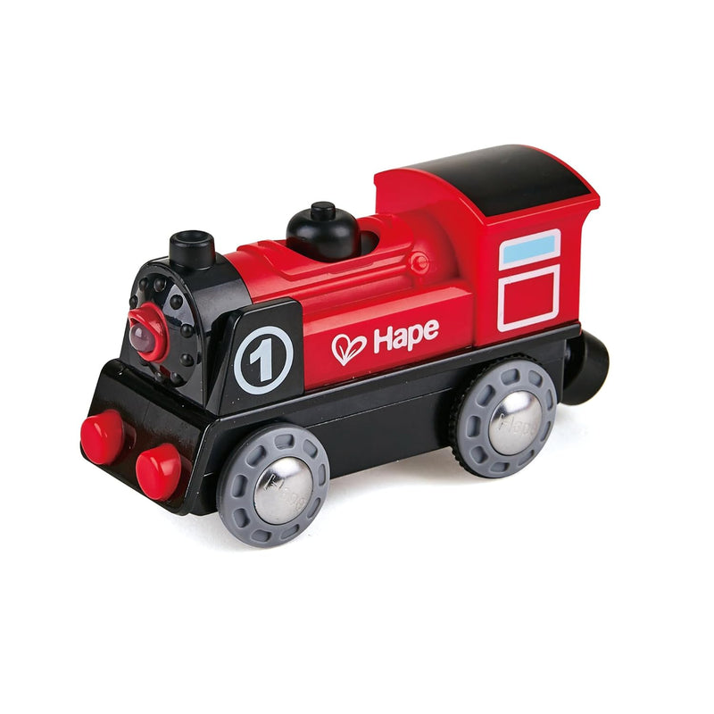 Hape Wooden Railway Battery Powered Engine No. 1 Kid's Train Set Red, White