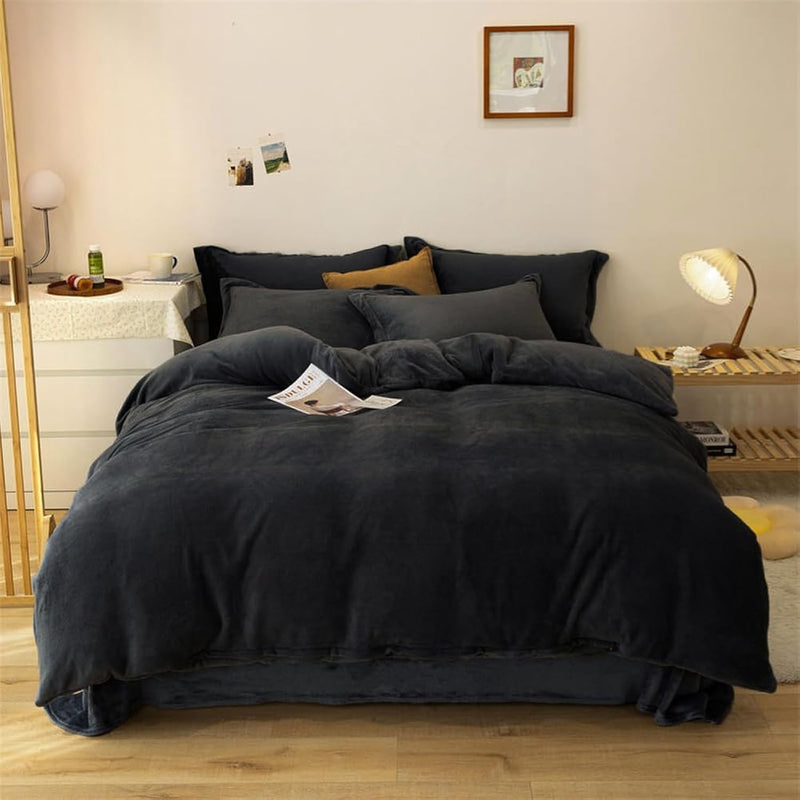 Black Velvet Comforter Sets Queen Solid Black Fluffy Bedding Comforters Women