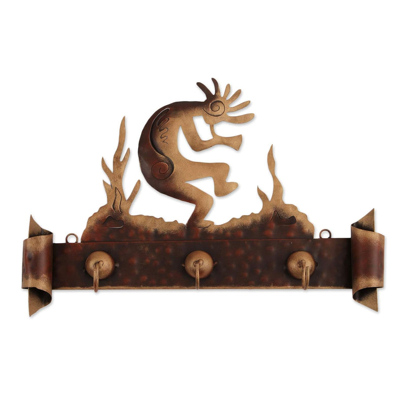 Southwest Theme Iron Wall Mounted Coat Hanger, Kokopelli Serenade'