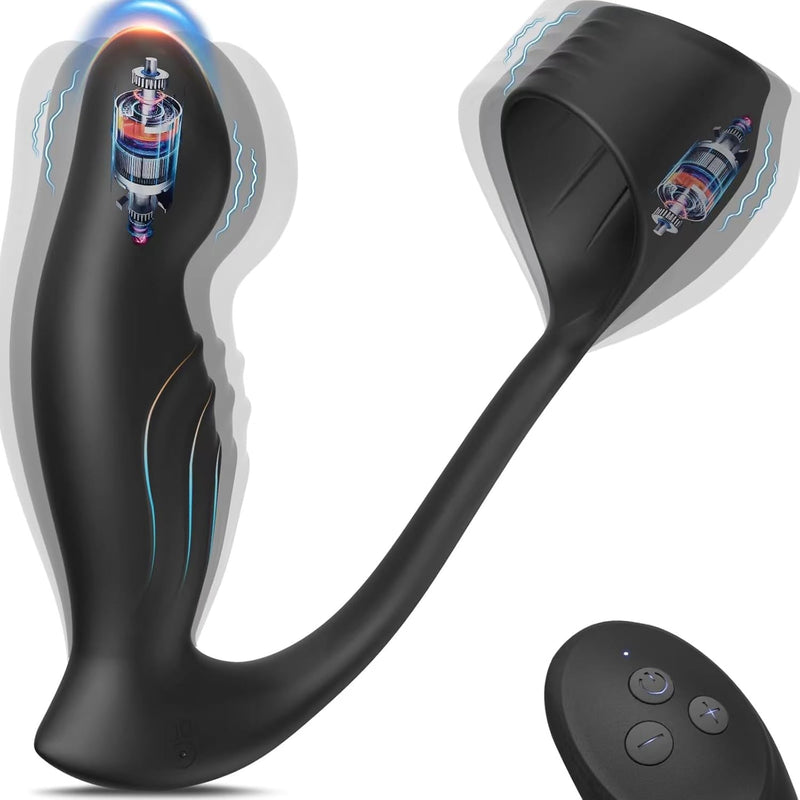 Vibrating Prostate Massager Anal Vibrator With Thick Vibrating Cock Ring, Vibrating Butt Plug 10 Vibration Modes, Male Sex Toys For Men P-Spot Massager Anal Dildo Mens Sex Toys For Couples
