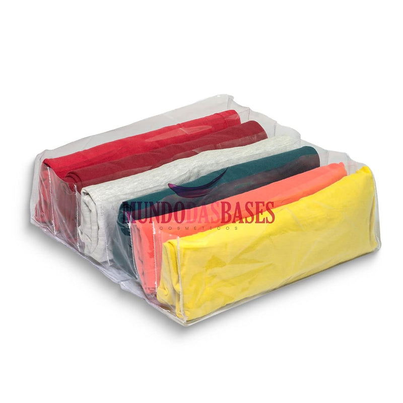 Organizer Closet Storage Solution Made Of Flexible, Clear Plastic And Six Divide